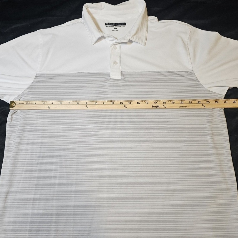Pebble Beach Polo Shirt Mens XXL White Grey Striped Dry-Luxe Performance S/S - Picture 5 of 7